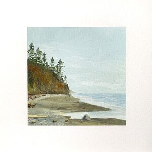 8x8 PNW Original Oil Painting Seascape Olympic Peninsula Coastal Calm Art Signed
